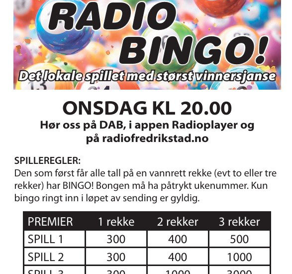 Radiobingo fra Radio Fredrikstad kan spilles onsdager hos Gresvik IF på klubbhuset