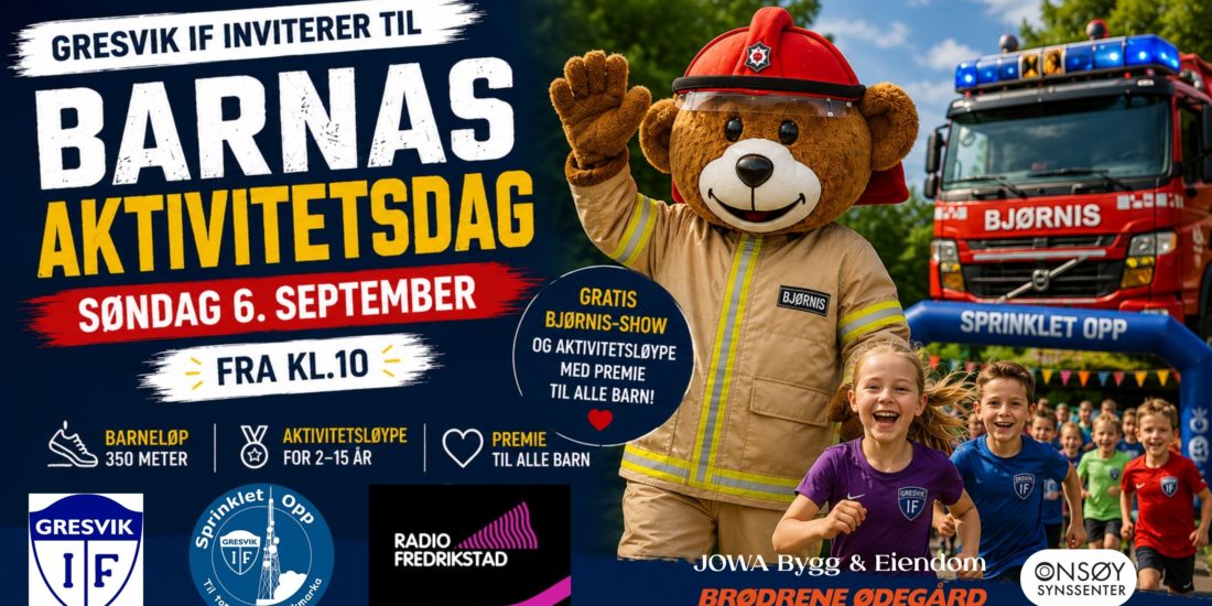 Velkommen til Barnas Aktivitetsdag i Trondalen 6.sept, her kommer Bjørnis og det blir aktivitetsposter og medalje - gratis arrangement