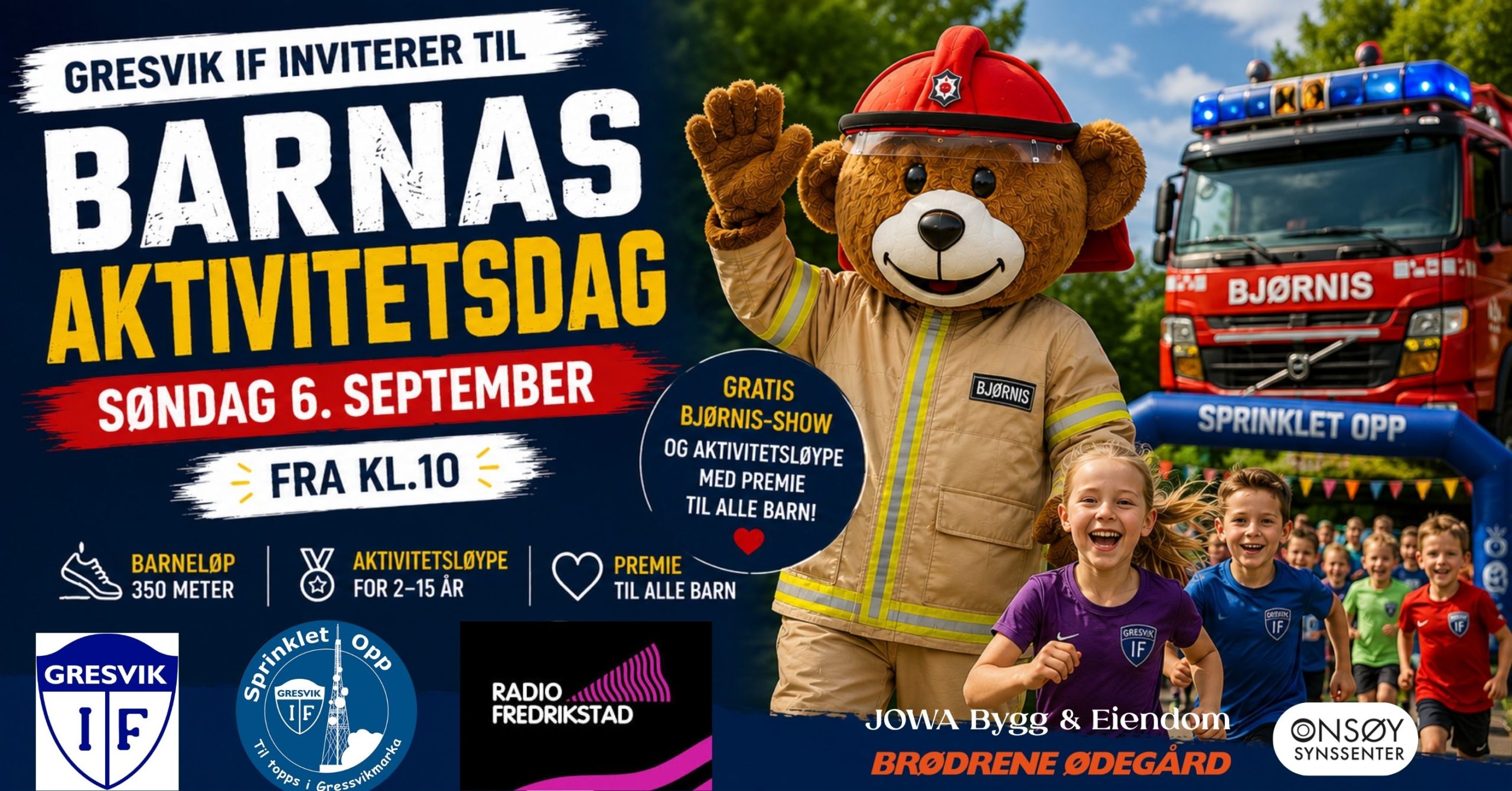 Velkommen til Barnas Aktivitetsdag i Trondalen 6.sept, her kommer Bjørnis og det blir aktivitetsposter og medalje - gratis arrangement